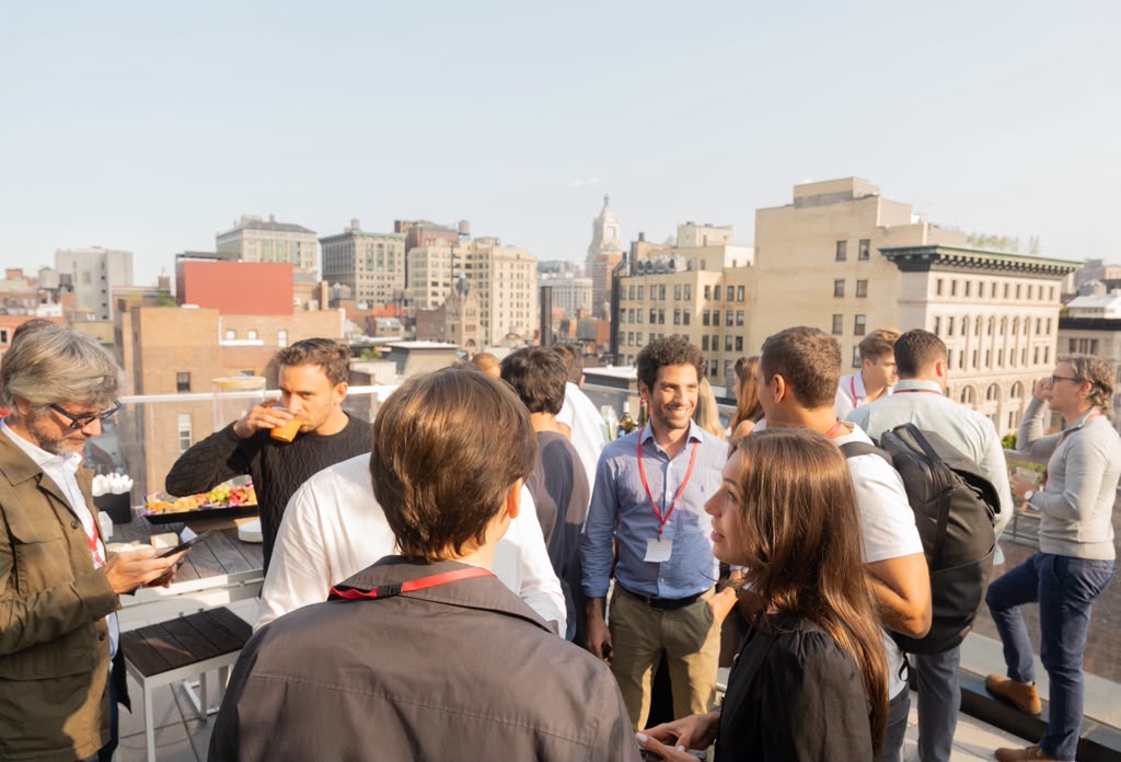 Rooftop mixer with the New York skyline